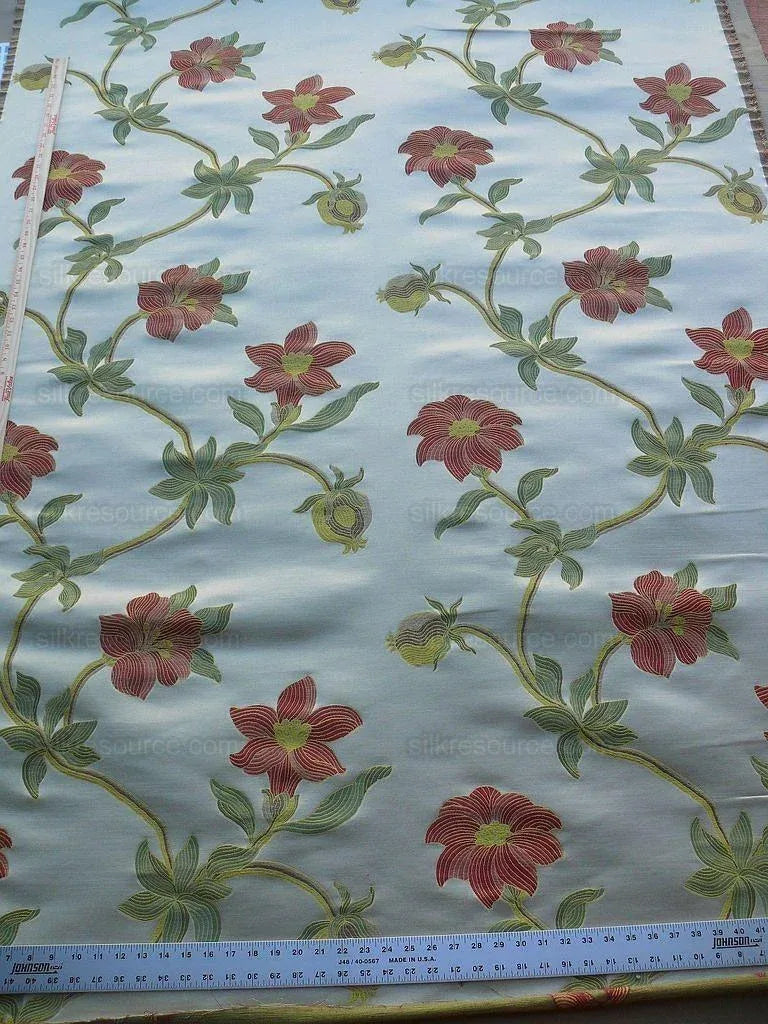 Scalamandre Caserta Lampas Silk Wool Pom Lilies Beige Red MSRP USD 496/Y