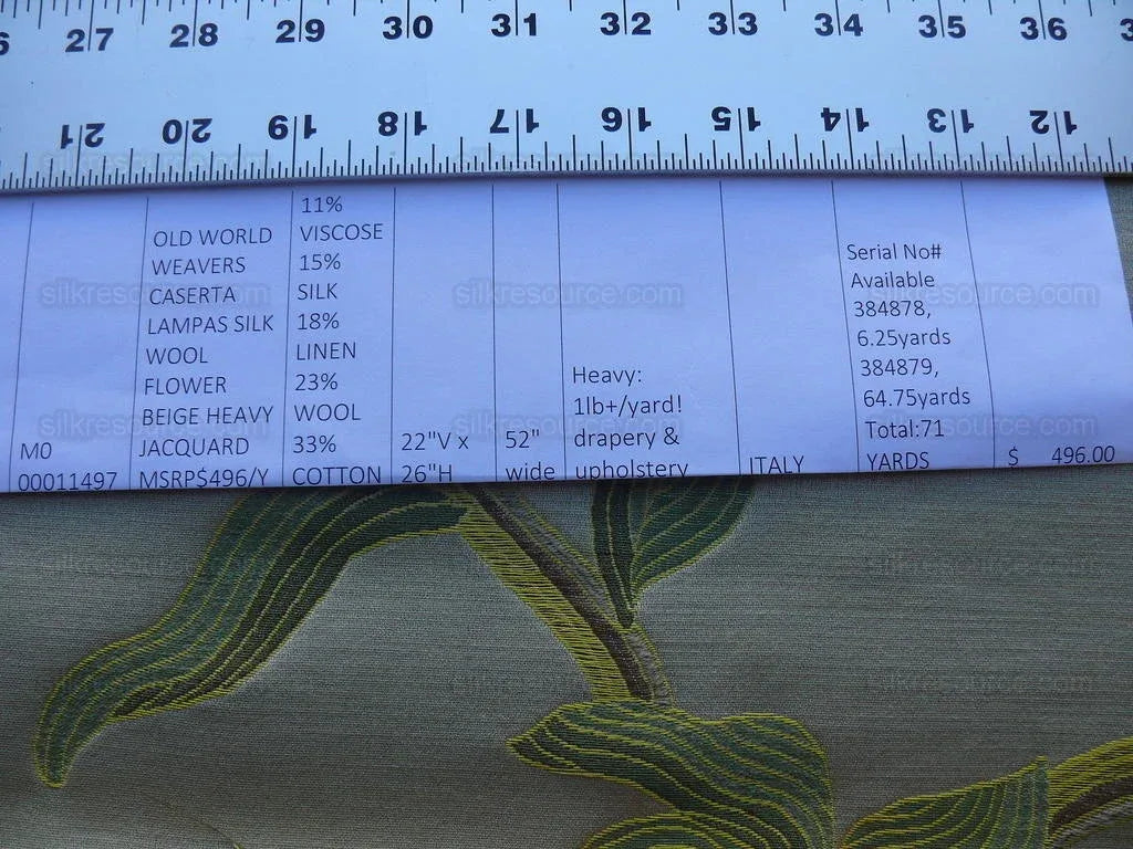 Scalamandre Caserta Lampas Silk Wool Pom Lilies Beige Red MSRP USD 496/Y
