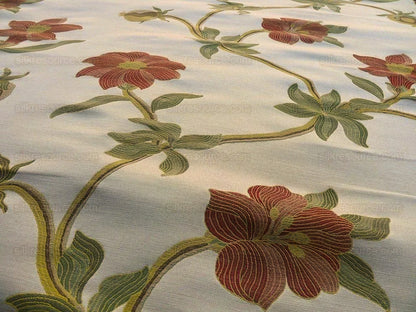 Scalamandre Caserta Lampas Silk Wool Pomegranate Lilies Beige Red MSRP USD 496/Y
