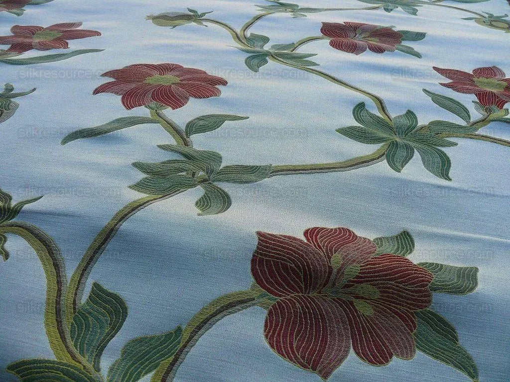 Scalamandre Caserta Lampas Silk Wool Pom Lilies Beige Red MSRP USD 496/Y