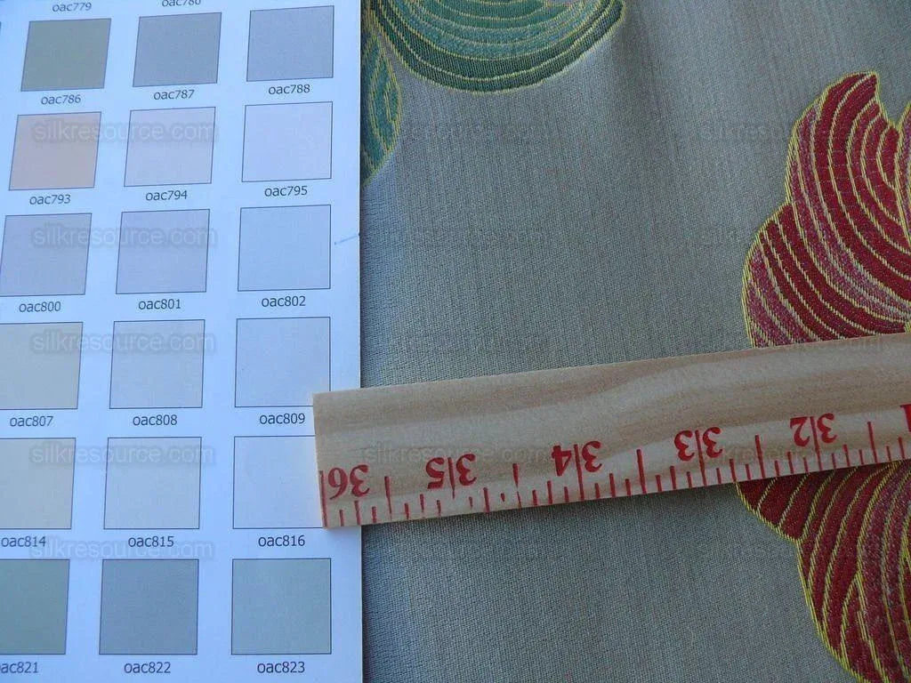 Scalamandre Caserta Lampas Silk Wool Pom Lilies Beige Red MSRP USD 496/Y