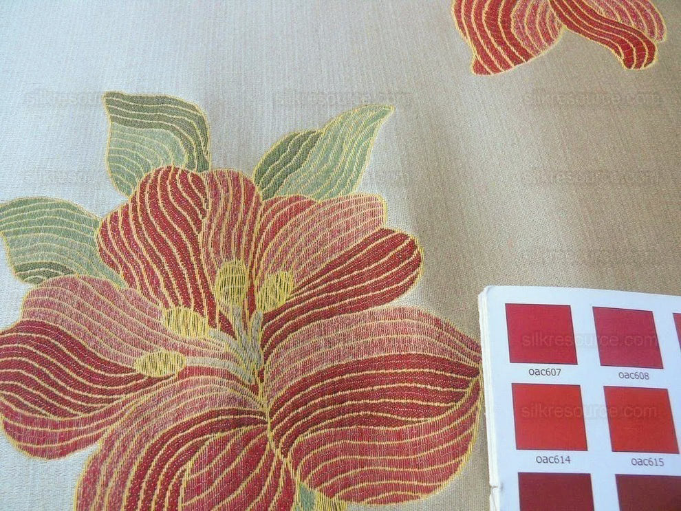 Scalamandre Caserta Lampas Silk Wool Pomegranate Lilies Beige Red MSRP USD 496/Y