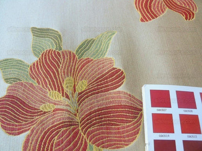 Scalamandre Caserta Lampas Silk Wool Pomegranate Lilies Beige Red MSRP USD 496/Y