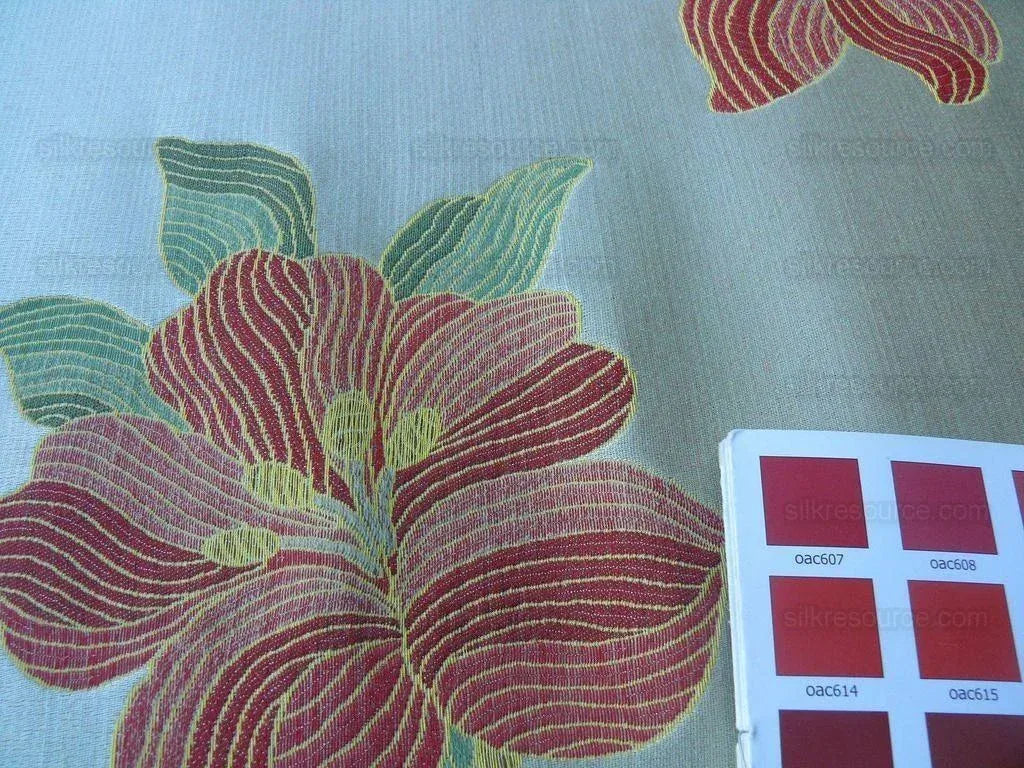 Scalamandre Caserta Lampas Silk Wool Pom Lilies Beige Red MSRP USD 496/Y