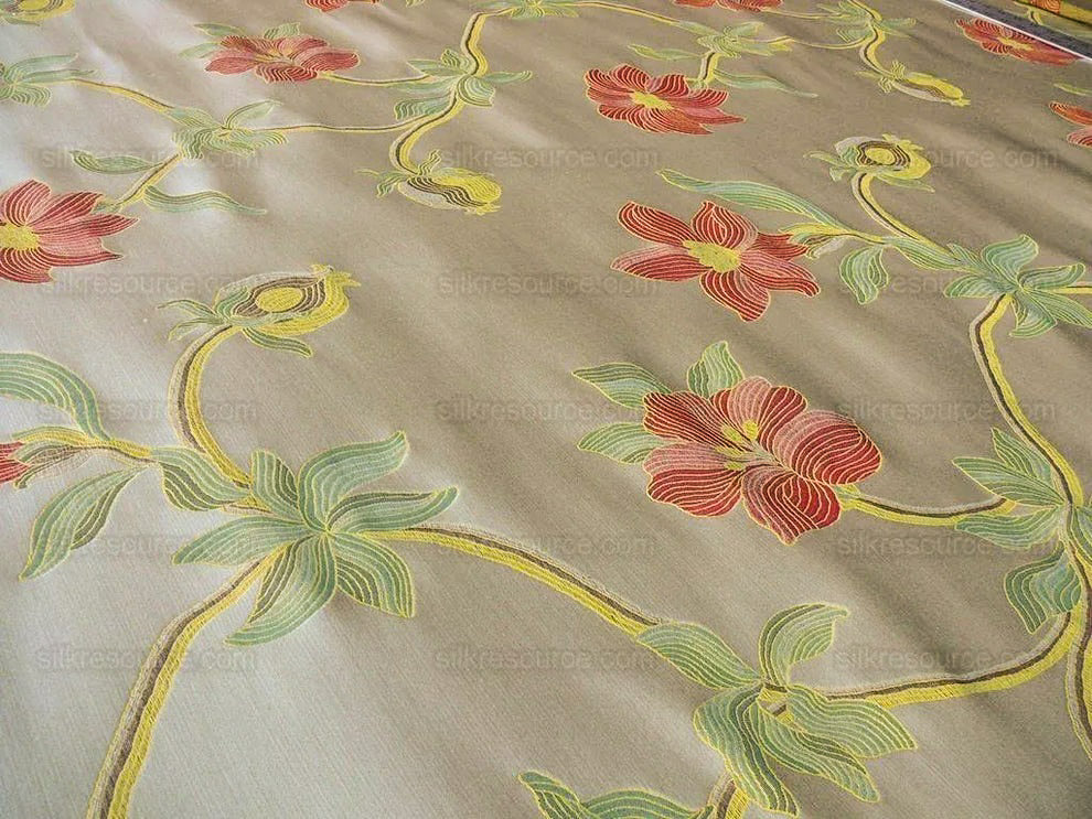Scalamandre Caserta Lampas Silk Wool Pomegranate Lilies Beige Red MSRP USD 496/Y