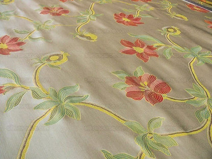 Scalamandre Caserta Lampas Silk Wool Pomegranate Lilies Beige Red MSRP USD 496/Y