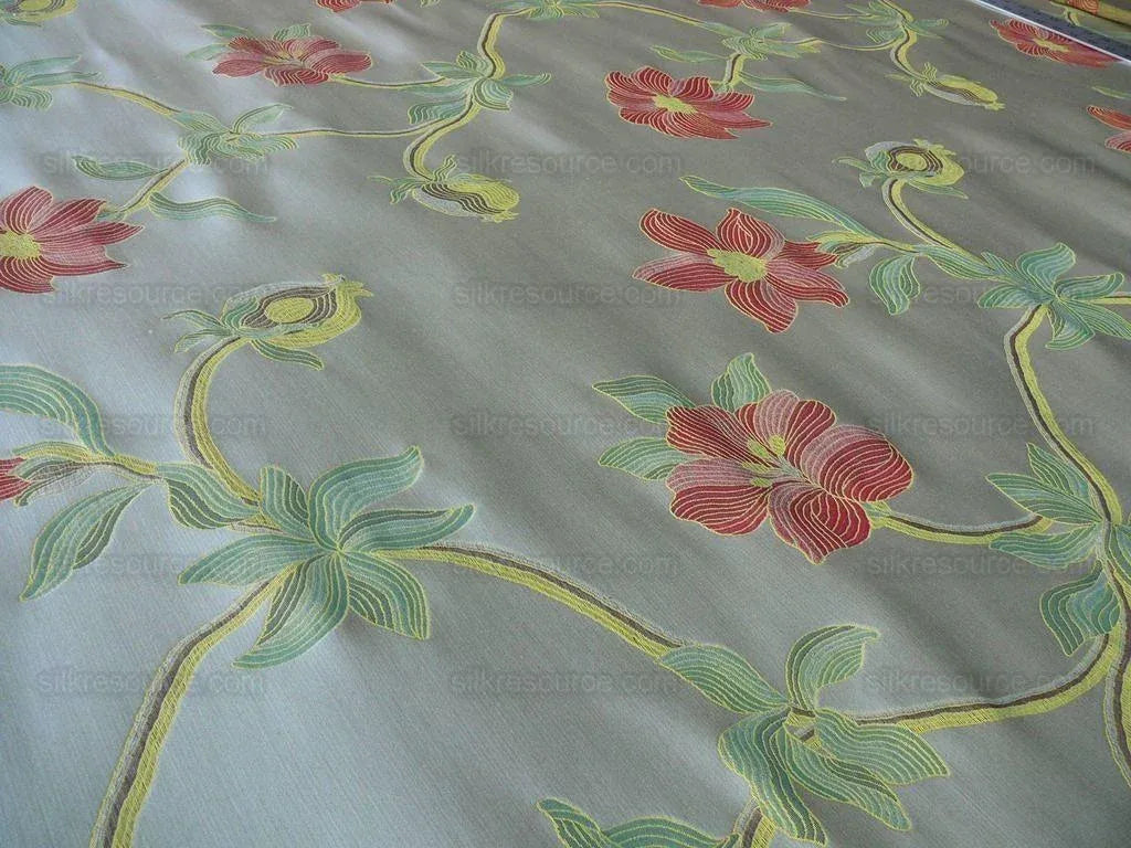 Scalamandre Caserta Lampas Silk Wool Pom Lilies Beige Red MSRP USD 496/Y