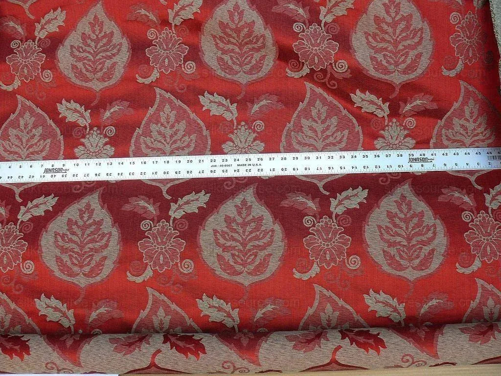 By Yard Scalamandre Old World Weavers Silk Leaves Russet Red Foliage Grey Watkins Autumn Colors MSRP US216/Y