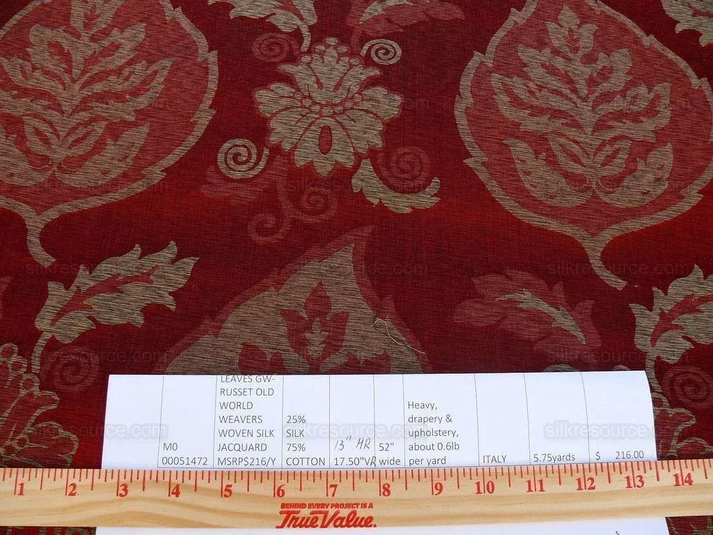 By Yard Scalamandre Old World Weavers Silk Leaves Russet Red Foliage Grey Watkins Autumn Colors MSRP US216/Y