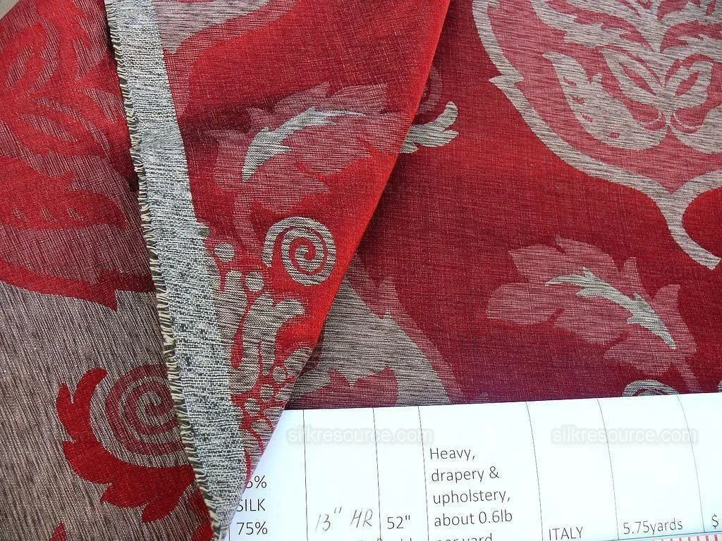 By Yard Scalamandre Old World Weavers Silk Leaves Russet Red Foliage Grey Watkins Autumn Colors MSRP US216/Y