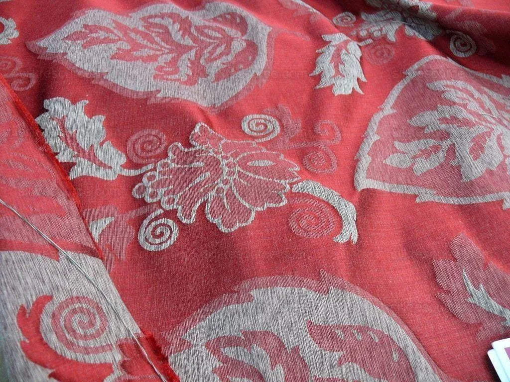 By Yard Scalamandre Old World Weavers Silk Leaves Russet Red Foliage Grey Watkins Autumn Colors MSRP US216/Y