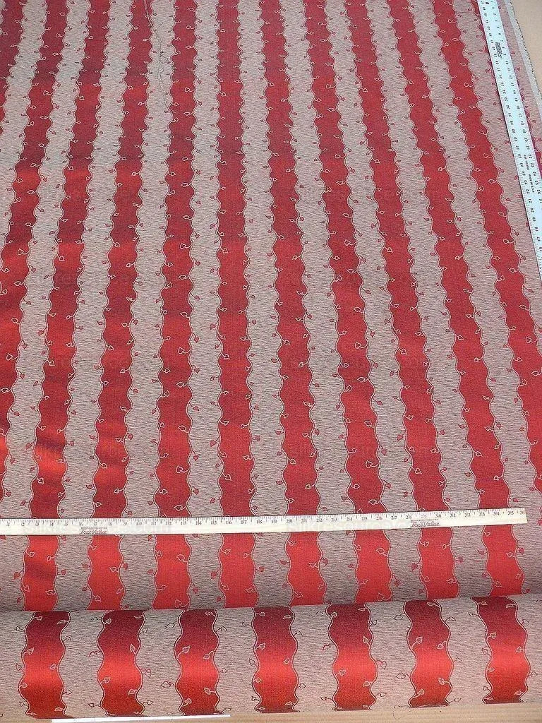 Old World Weavers Silk Leaves Stripe Russet Red Foliage Lampas MSRP USD216/y