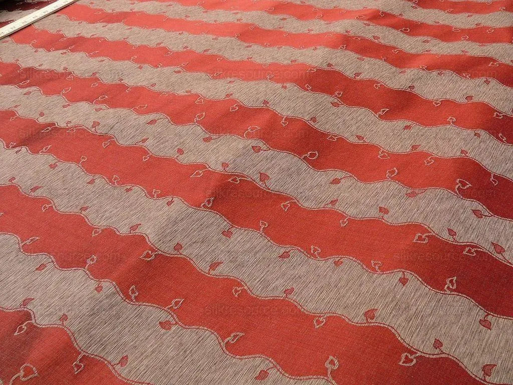 Old World Weavers Silk Leaves Stripe Russet Red Foliage Lampas MSRP USD216/y