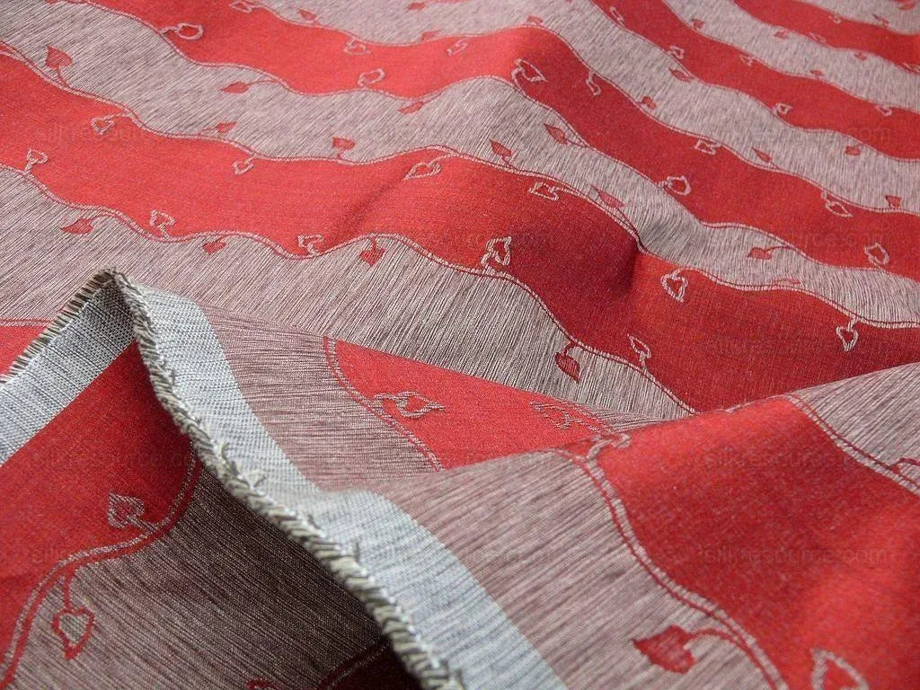 Old World Weavers Silk Leaves Stripe Russet Red Foliage Lampas MSRP USD216/y