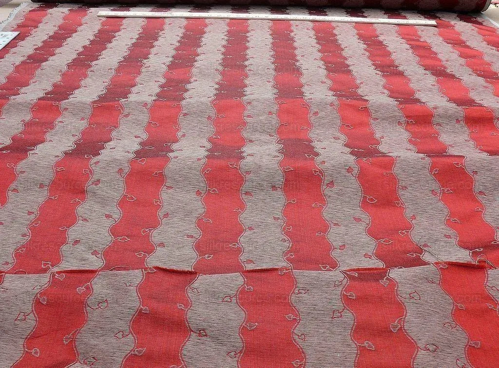 Old World Weavers Silk Leaves Stripe Russet Red Foliage Lampas MSRP USD216/y