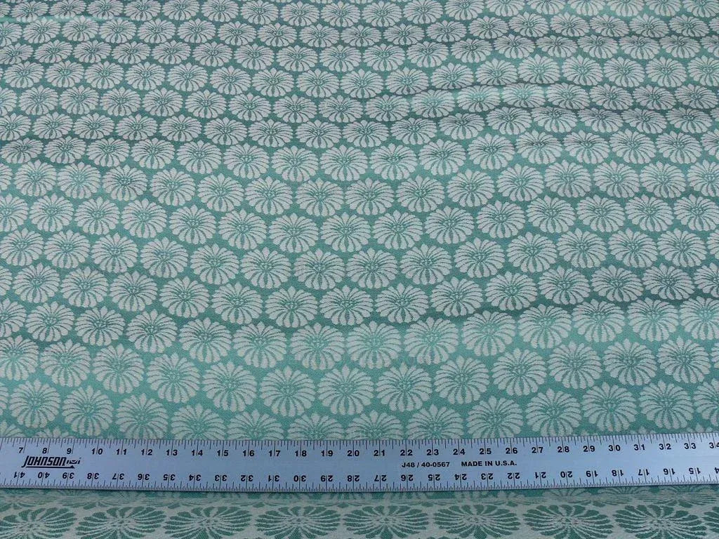 Scalamandre Castletown  Turquoise Green Blue Jacquard Small Scale Daisy Linen MSRP USD218/y