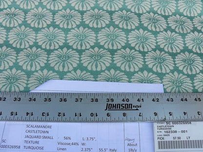 Scalamandre Castletown  Turquoise Green Blue Jacquard Small Scale Daisy Linen MSRP USD218/y