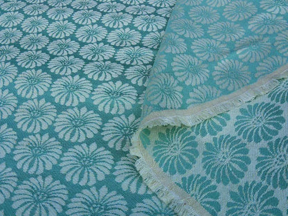 Scalamandre Castletown  Turquoise Green Blue Jacquard Small Scale Daisy Linen MSRP USD218/y
