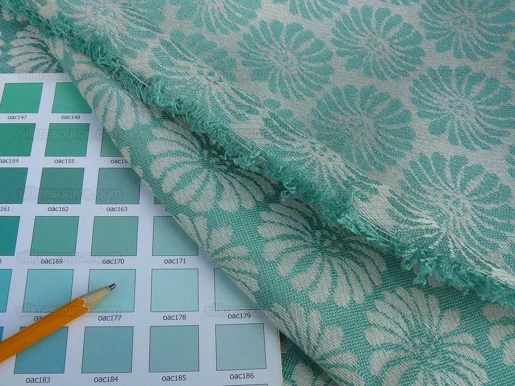Scalamandre Castletown  Turquoise Green Blue Jacquard Small Scale Daisy Linen MSRP USD218/y