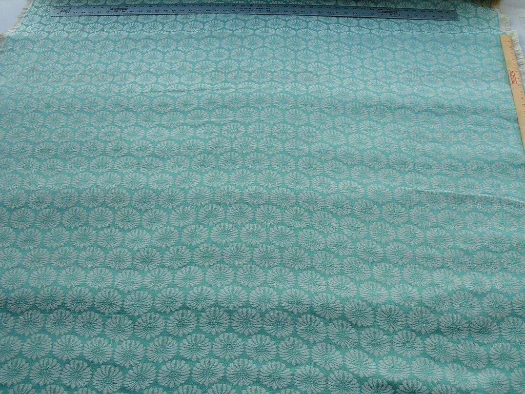 Scalamandre Castletown  Turquoise Green Blue Jacquard Small Scale Daisy Linen MSRP USD218/y