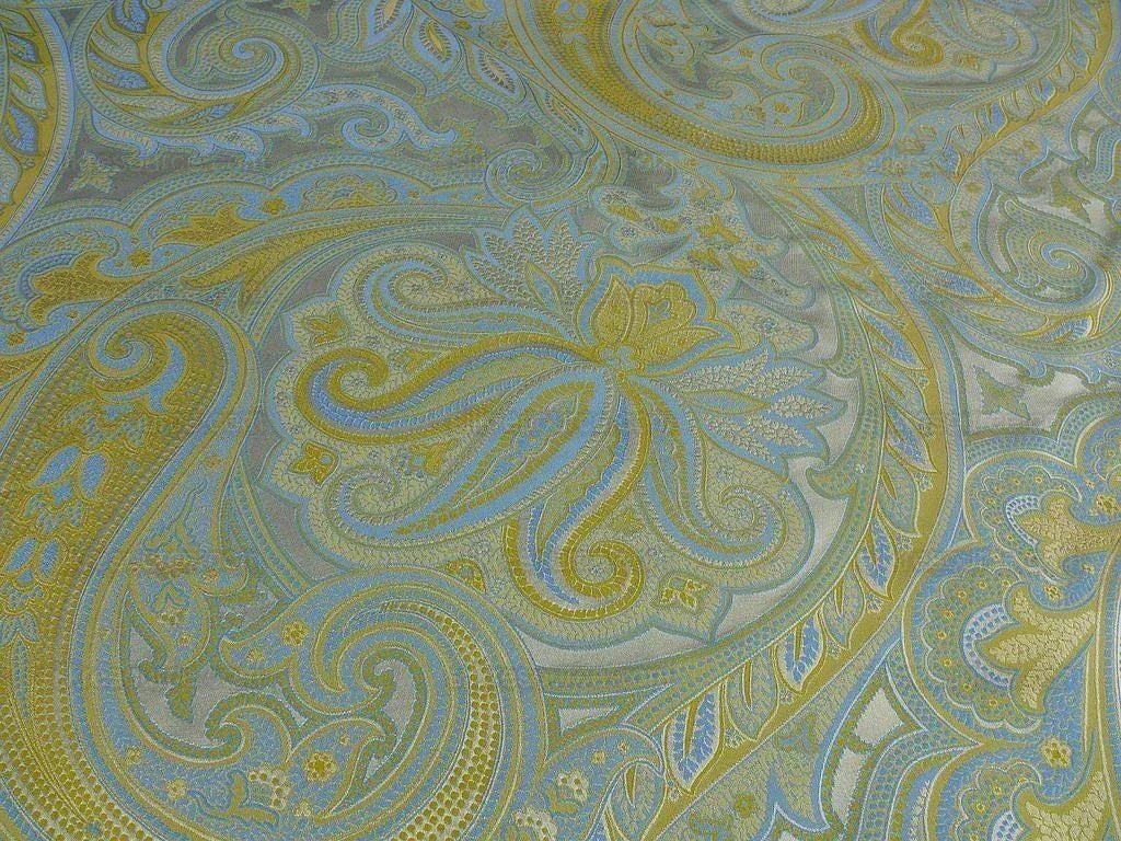 By Yard Scalamandre Villa Rizzardi Chartreuse/sky Blue Paisley Thick Silk Damask MSRP USD 276Y