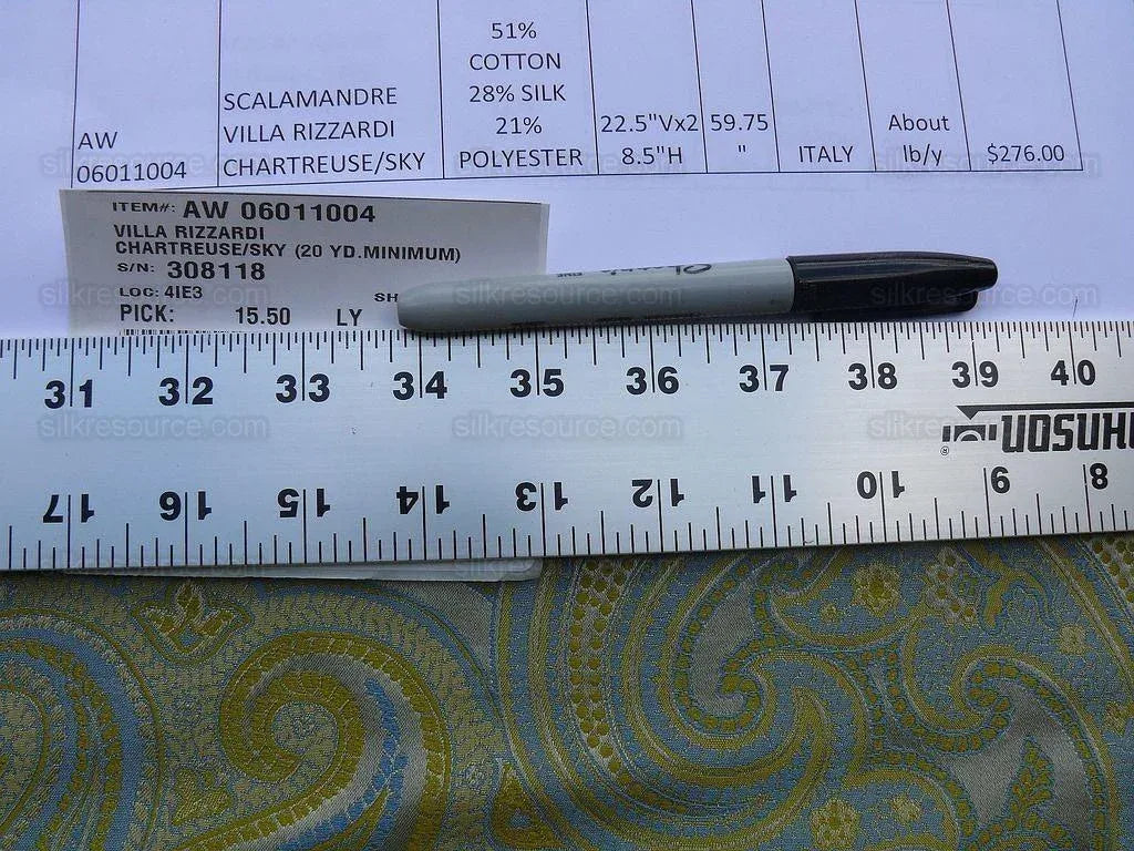 By Yard Scalamandre Villa Rizzardi Chartreuse/sky Blue Paisley Thick Silk Damask MSRP USD 276Y