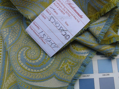 By Yard Scalamandre Villa Rizzardi Chartreuse/sky Blue Paisley Thick Silk Damask MSRP USD 276Y