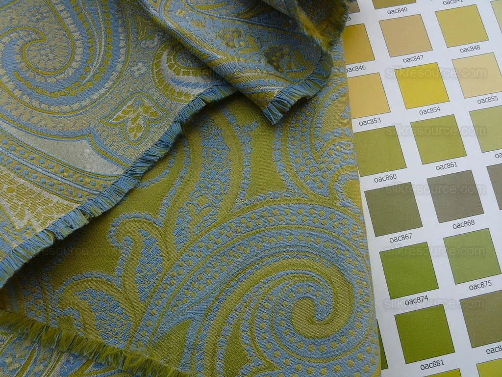 By Yard Scalamandre Villa Rizzardi Chartreuse/sky Blue Paisley Thick Silk Damask MSRP USD 276Y