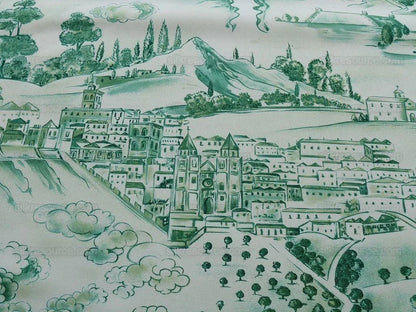 4.5y Scalamandre Toile Scenes From Tuscany- Green On White MSRP$