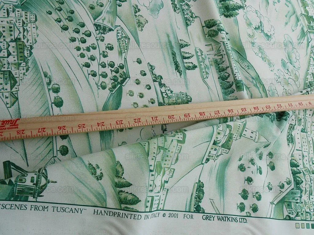 4.5y Scalamandre Toile Scenes From Tuscany- Green On White MSRP$
