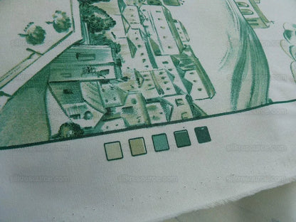 4.5y Scalamandre Toile Scenes From Tuscany- Green On White MSRP$