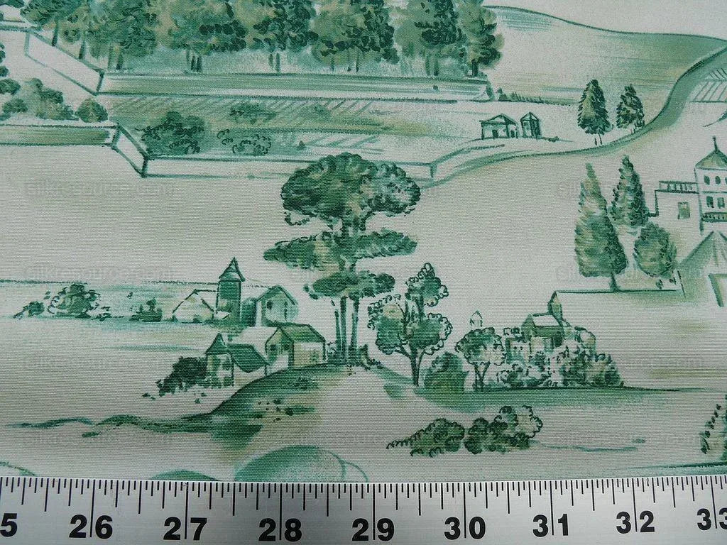 4.5y Scalamandre Toile Scenes From Tuscany- Green On White MSRP$