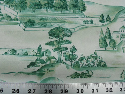 4.5y Scalamandre Toile Scenes From Tuscany- Green On White MSRP$