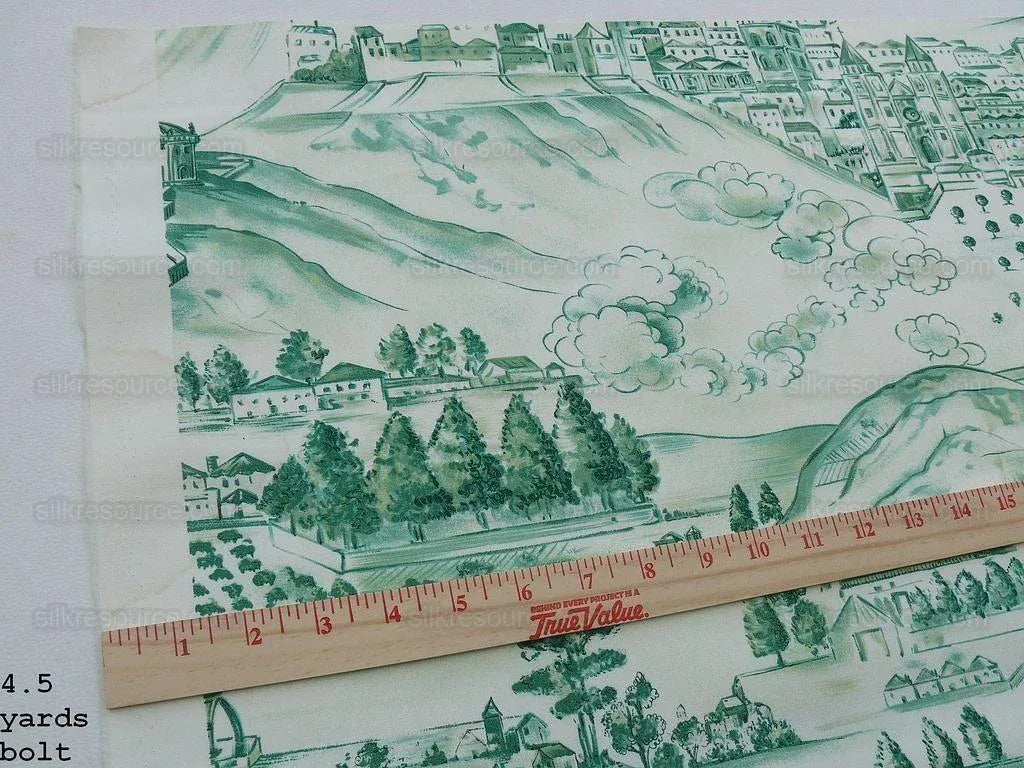 4.5y Scalamandre Toile Scenes From Tuscany- Green On White MSRP$
