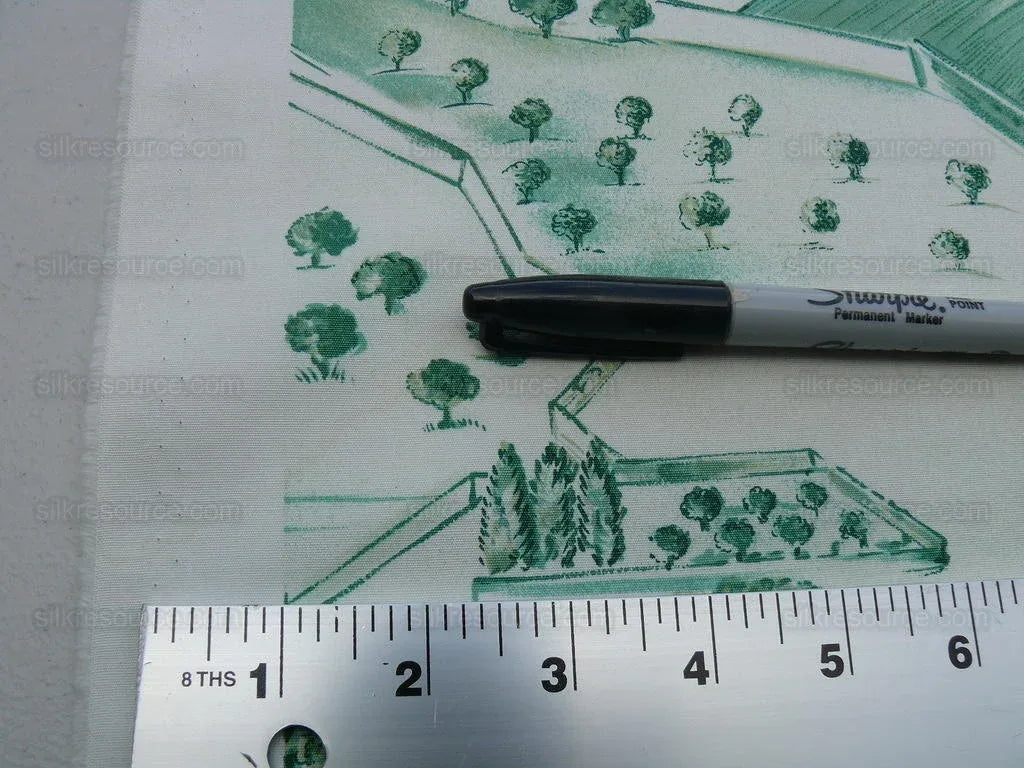 4.5y Scalamandre Toile Scenes From Tuscany- Green On White MSRP$