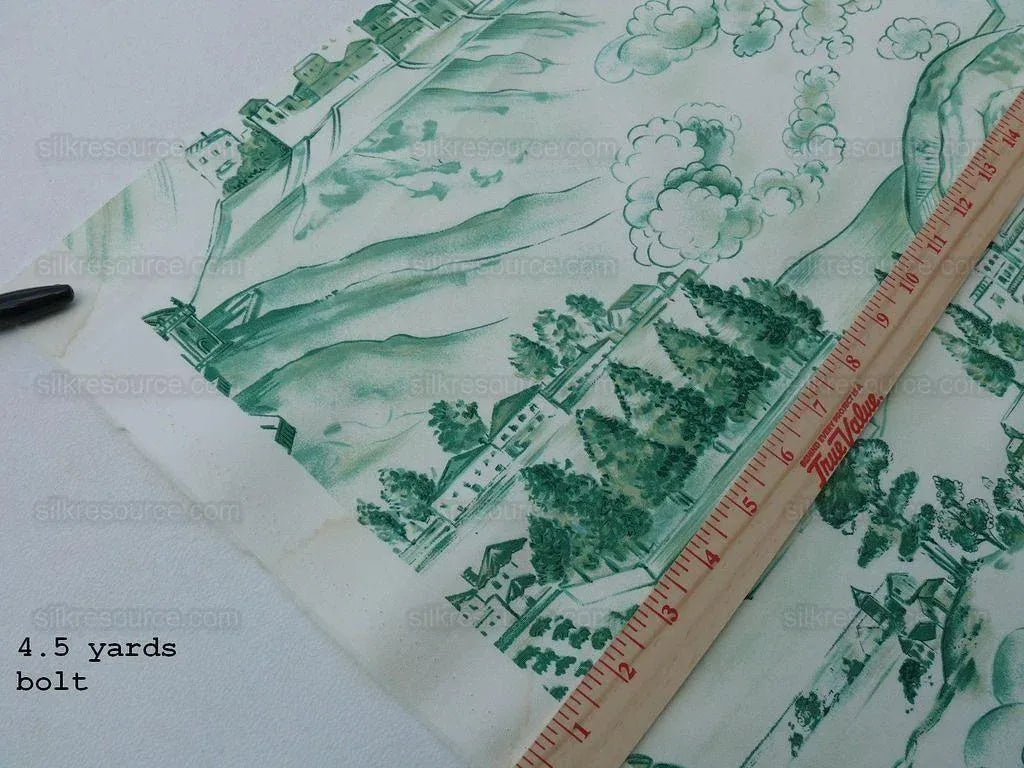 4.5y Scalamandre Toile Scenes From Tuscany- Green On White MSRP$