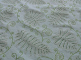 Scalamandre Fossils Light Green on Beige Embroidery Fern Foliage Chenille on Cotton MSRP USD 372/y - By The Yard