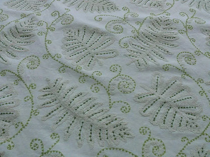 By Yd Scalamandre Grey Watkins Fossils Light Green on Beige Embroidery Crewel on Cotton Heavy MSRP USD 372/Y!