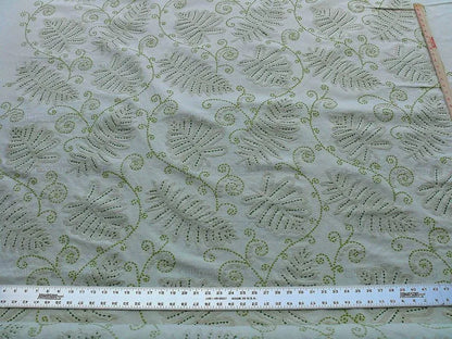 By Yd Scalamandre Grey Watkins Fossils Light Green on Beige Embroidery Crewel on Cotton Heavy MSRP USD 372/Y!