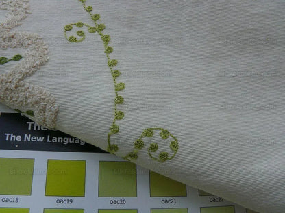 By Yd Scalamandre Grey Watkins Fossils Light Green on Beige Embroidery Crewel on Cotton Heavy MSRP USD 372/Y!