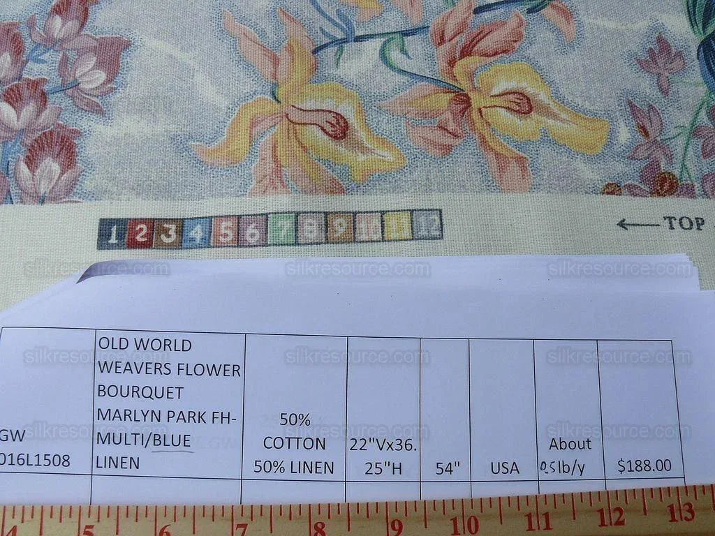 By yard Scalamandre Bourquet Marlyn Park -  Multi/blue Linen MSRP USD 188/y