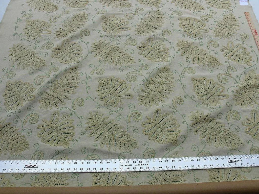By Yard Scalamandre Fossils-dark Green On Beige Embroidery MSRP USD 372/y