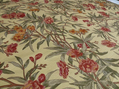 By Yd Scalamandre Cliveden Flower Print Fonthill  Multi/tawny Red Green Tan  Oleander flower Tree Branch Tropical Print on Cotton Linen  MSRP USD316/y