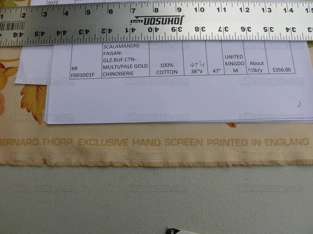 By Yd Scalamandre Faisan Pale Gold Chinoiserie Bird Chintz MSRP USD 356/Y