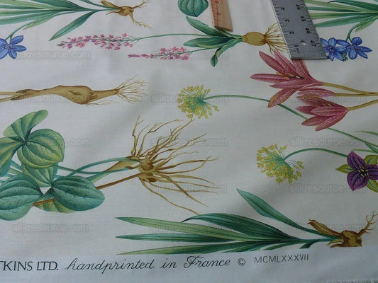 By Yard Scalamandre Les Fleurs Gardens Chintz Grey Watkinscream Botanical Print Cream white Lily Iris Couscous Bulb Lilium Leslie Merritt MSRP USD 404/y