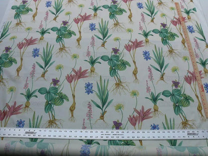 By Yard Scalamandre Les Fleurs Gardens Chintz Grey Watkinscream Botanical Print Cream white Lily Iris Couscous Bulb Lilium Leslie Merritt MSRP USD 404/y