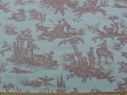 By YARD Scalamandre Gaiety French Country Toile de Jouy Bucolic Pasture Deer Magic Flute Rooster Donkey Idyllic Farm Toile pink