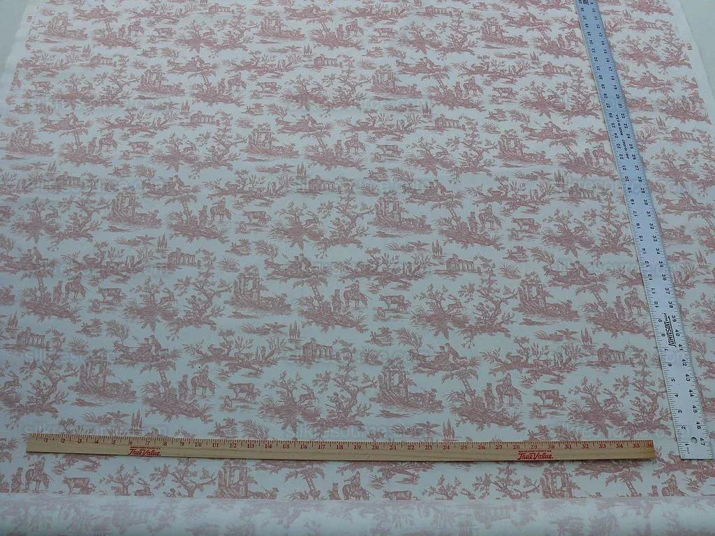 By YARD Scalamandre Gaiety French Country Toile de Jouy Bucolic Pasture Deer Magic Flute Rooster Donkey Idyllic Farm Toile pink
