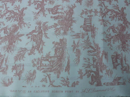 By YARD Scalamandre Gaiety French Country Toile de Jouy Bucolic Pasture Deer Magic Flute Rooster Donkey Idyllic Farm Toile pink