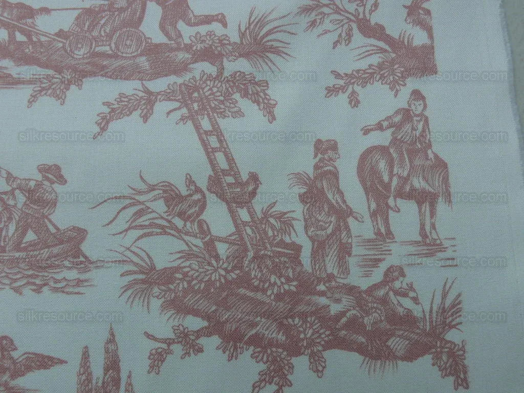 By YARD Scalamandre Gaiety French Country Toile de Jouy Bucolic Pasture Deer Magic Flute Rooster Donkey Idyllic Farm Toile pink